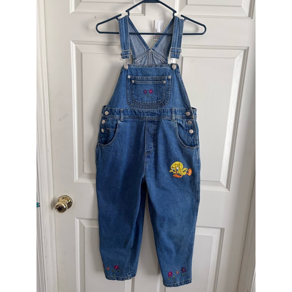 Kids Blue Denim Overalls with Tweety Bird Embroidery